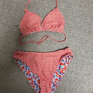 Red Gingham and brown  Bikini Set